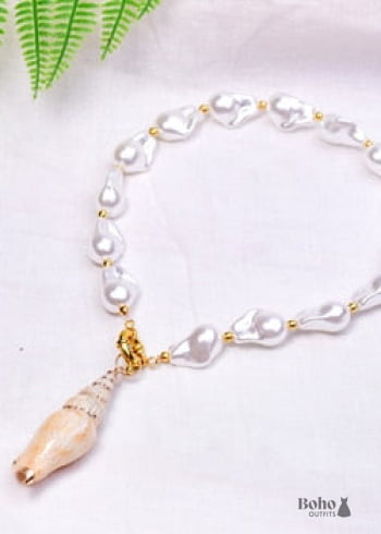 Boho Necklace, White Peal Sea Shell